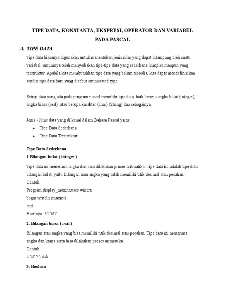 Tipe Data Terstruktur Pada Pascal - Berbagi Struktur