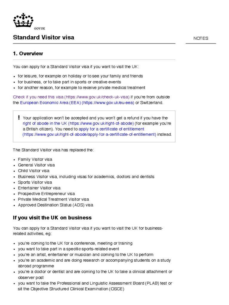 Standard Visitor Visa GOV.uk Travel Visa Passport