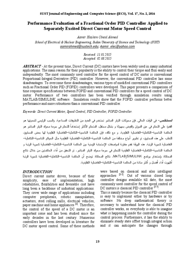 Performance Evaluation of A Fractional Order PID Controller Applied To ...