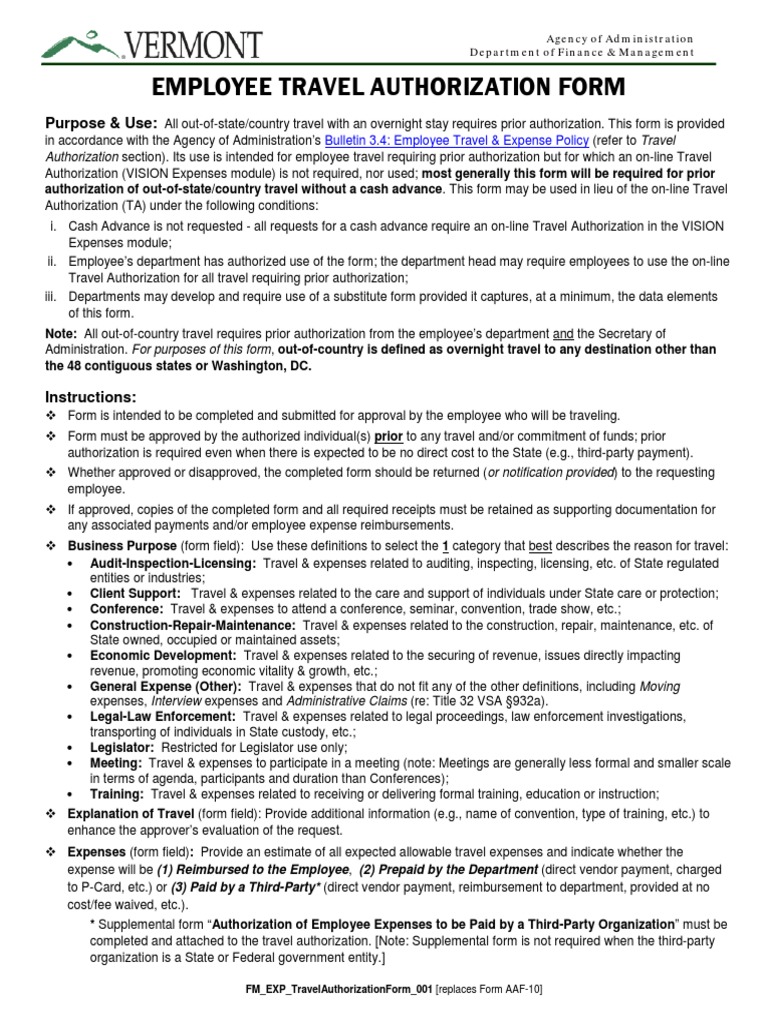 Travel Order Form Expense Employment