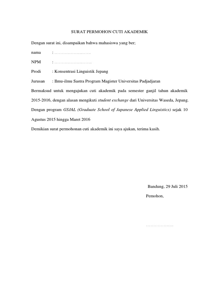 Contoh Surat Permohonan Cuti Unpad