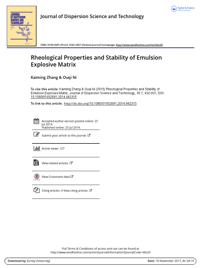 Rheological Properties and Stability of Emulsion Explosive Matrix | PDF ...