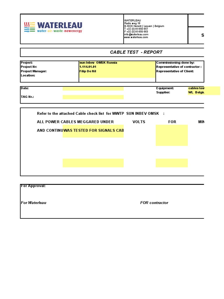 Cable Testing Report for Sun Inbev | PDF
