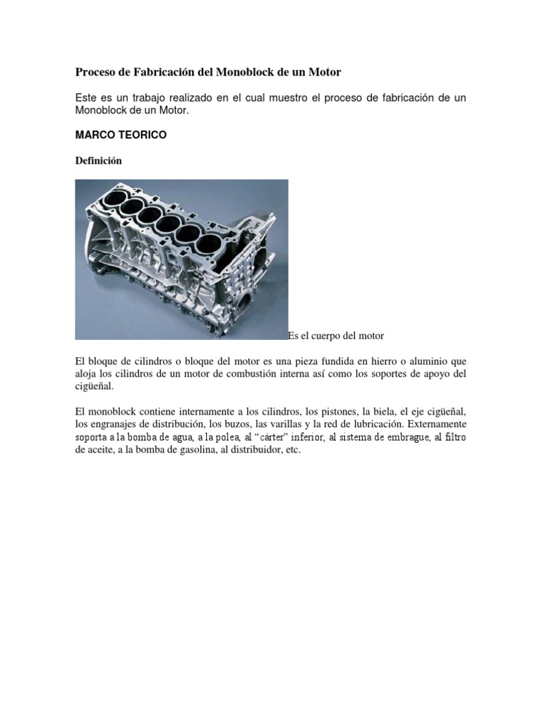 Proceso de Fabricación del Monoblock de un Motor.docx Aluminio Materiales Free 30day