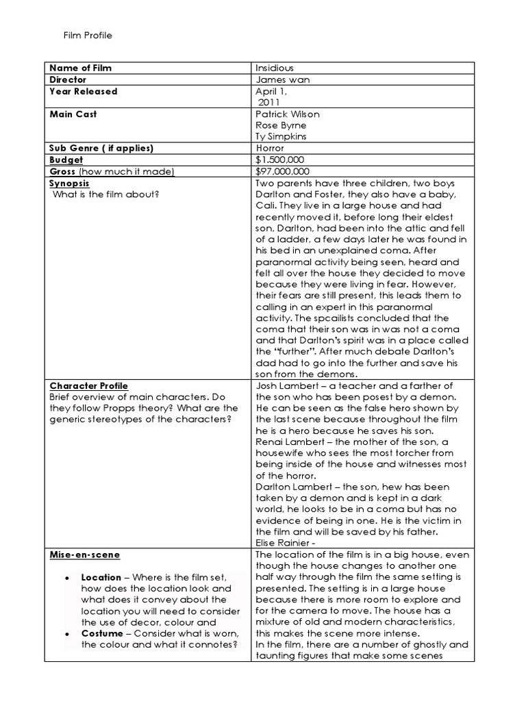 Film Profile Insidious | PDF | Leisure