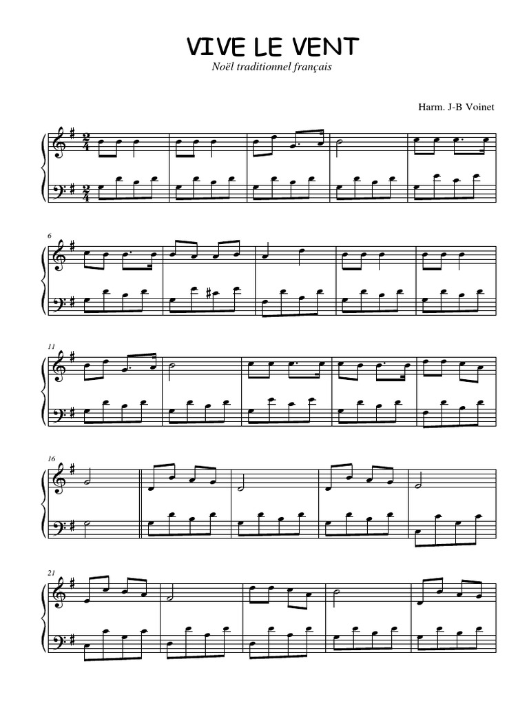 Vive Le Vent D Hiver Piano Vive Le Vent - Traditionnel - Partition Pour Piano
