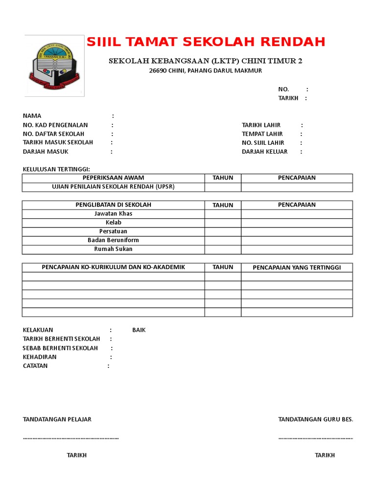 Sijil Tamat Sekolah Rendah 2017 Pdf