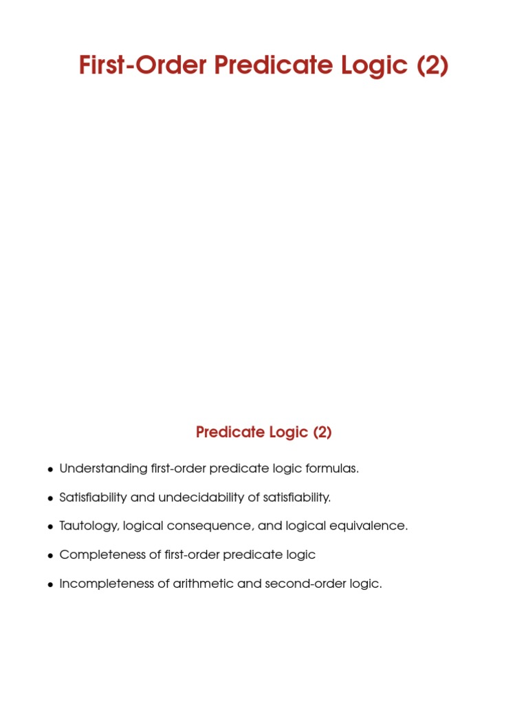 FirstOrder Predicate Logic PDF First Order Logic Logic