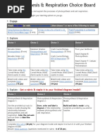 photosynthesis   respiration choice board
