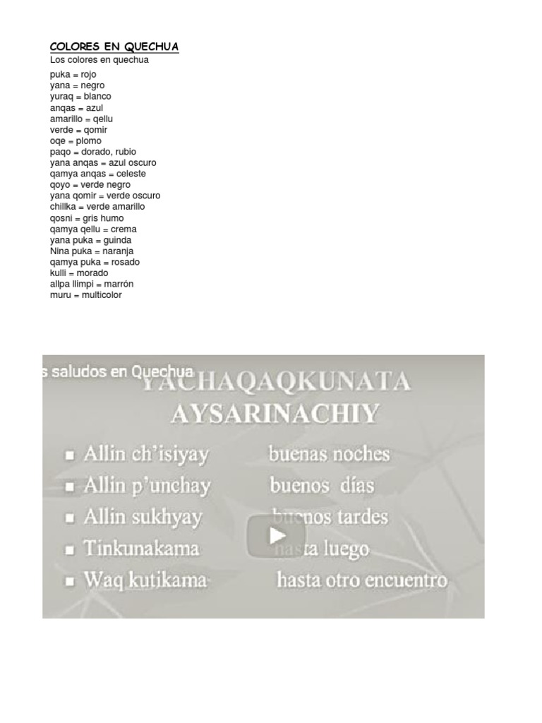 Colores en Quechua: Guía Completa | PDF | Artes del Lenguaje y Comunicación