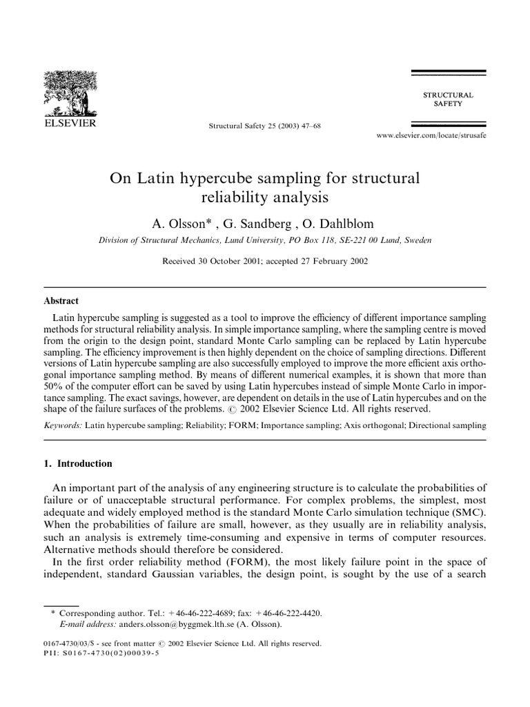 Latin Hypercube Sampling in Reliability Analysis | PDF | Normal ...