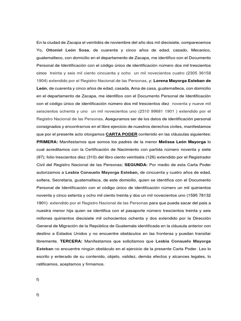 Carta Poder Menor De Edad Ottoniel Leondocx Gobierno Política