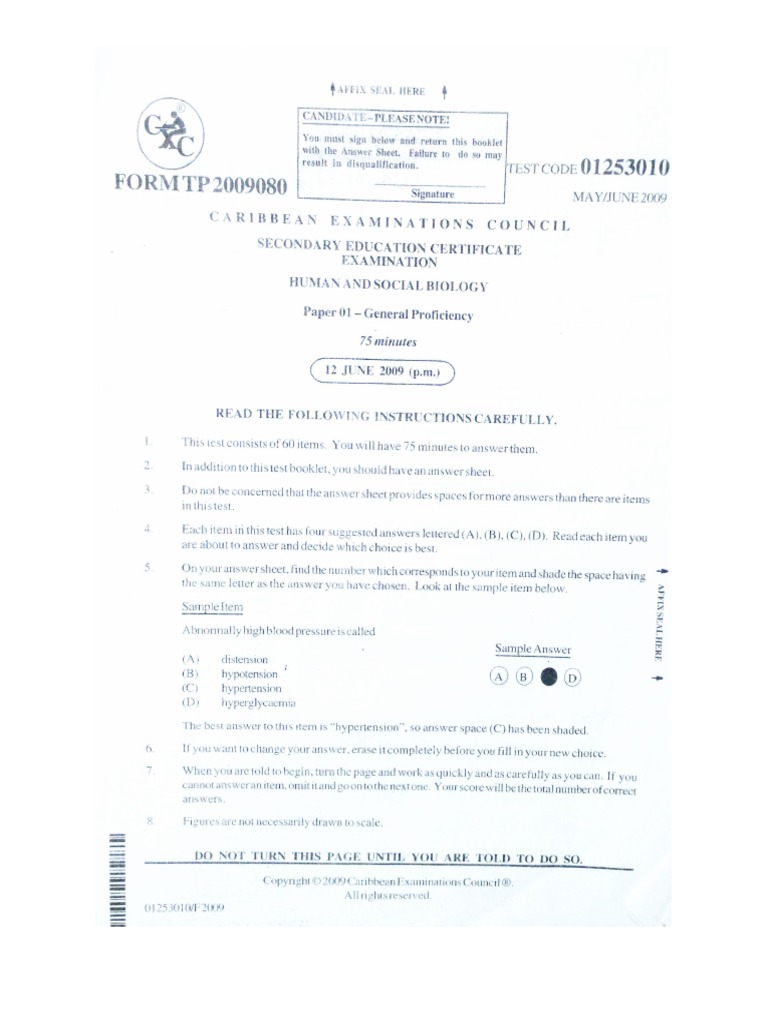 272855517 Cxc Csec Hsb Paper 1 2009 Pdf