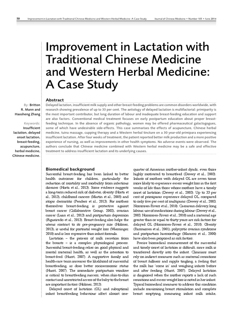 Improvement in Lactation With Traditional Chinese Medicine and Western