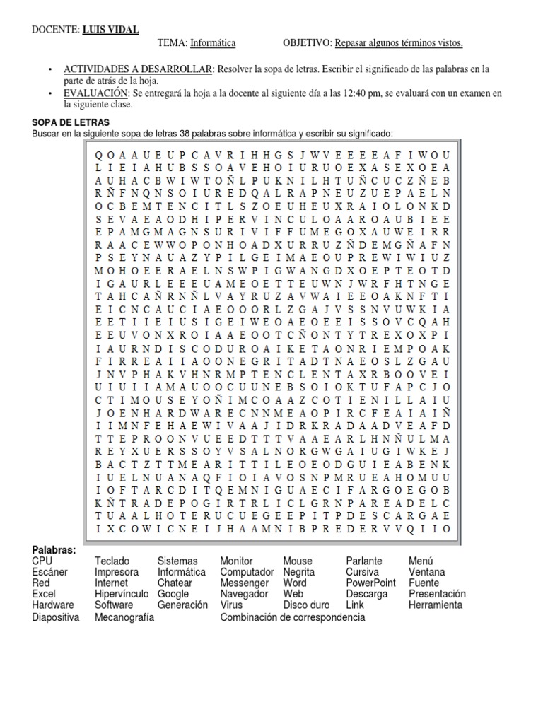 Sopa de Letras Informatica | PDF