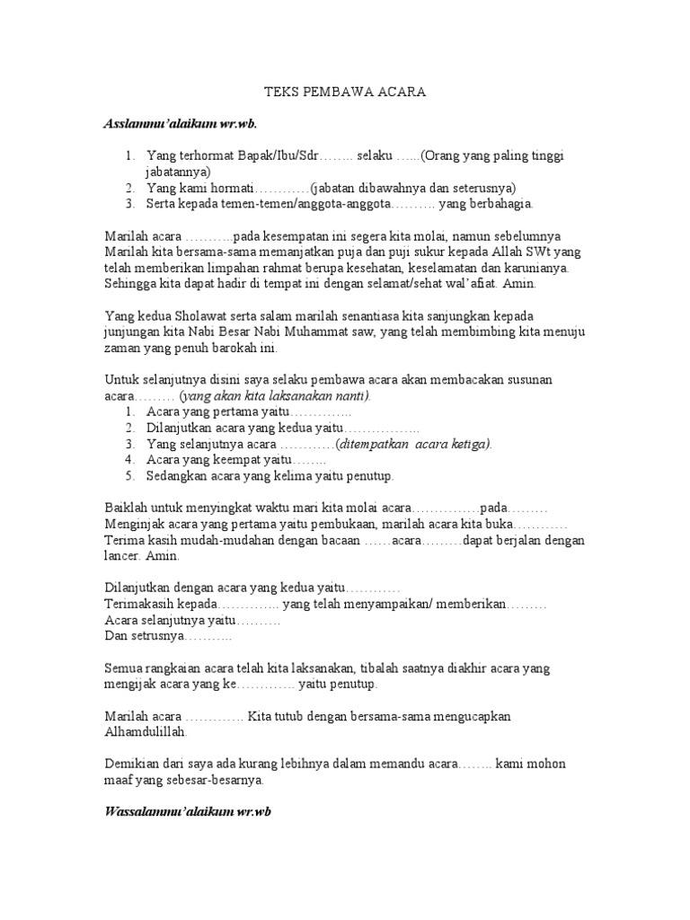 Teks Pembawa Acara Rapat Karang Taruna Kumpulan Contoh Teks Mc