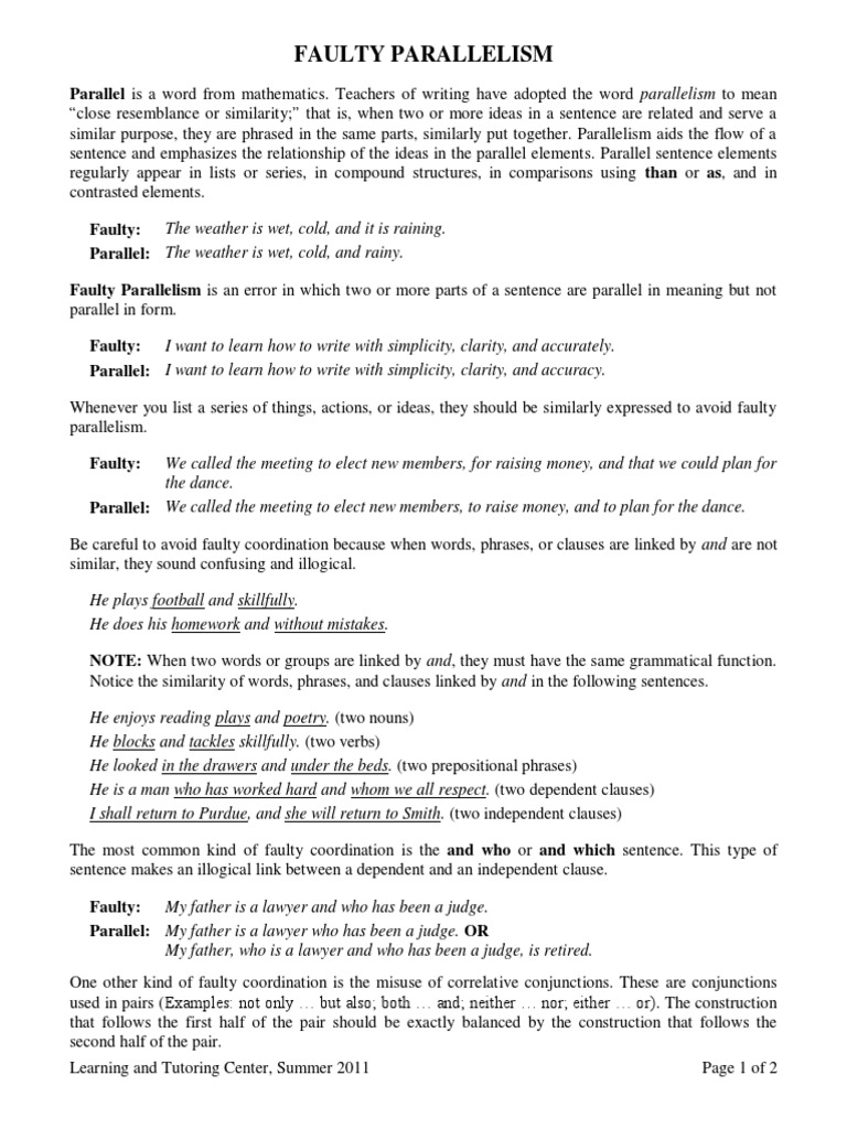 Faulty Parallelism | Sentence (Linguistics) | Phrase