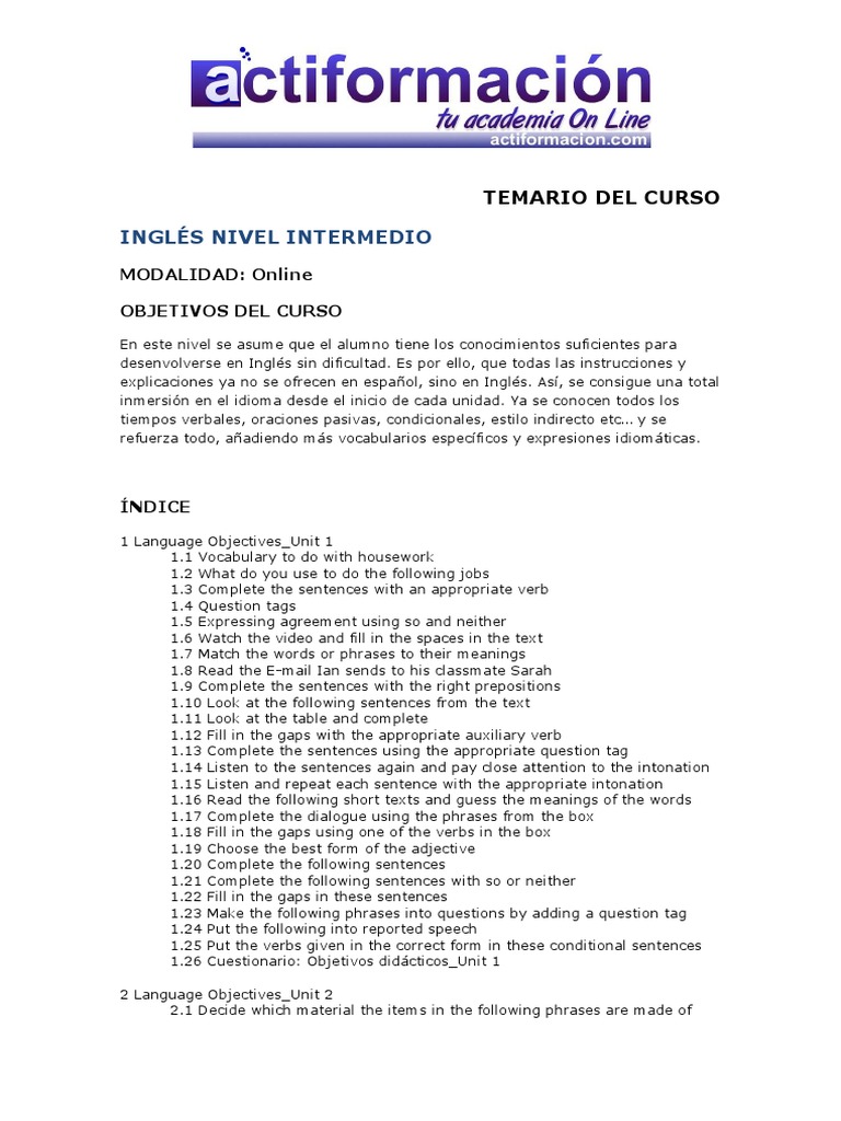 Curso de Inglés Intermedio Online | PDF | Perfect (Grammar) | Verb