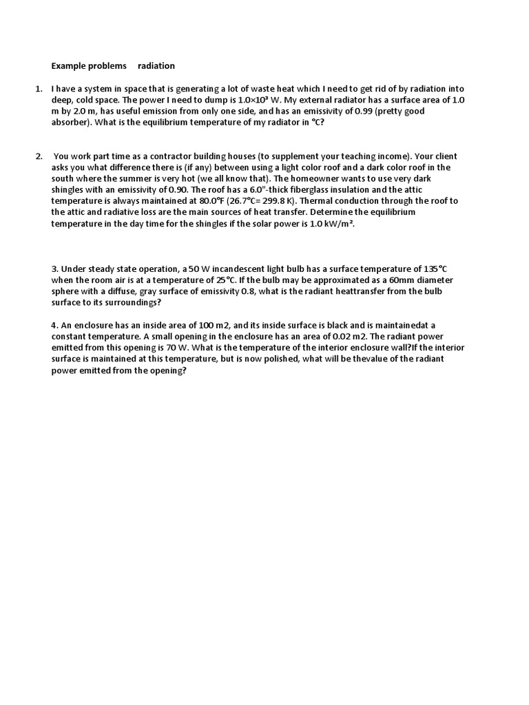 Radiation Heat Transfer Problems | PDF