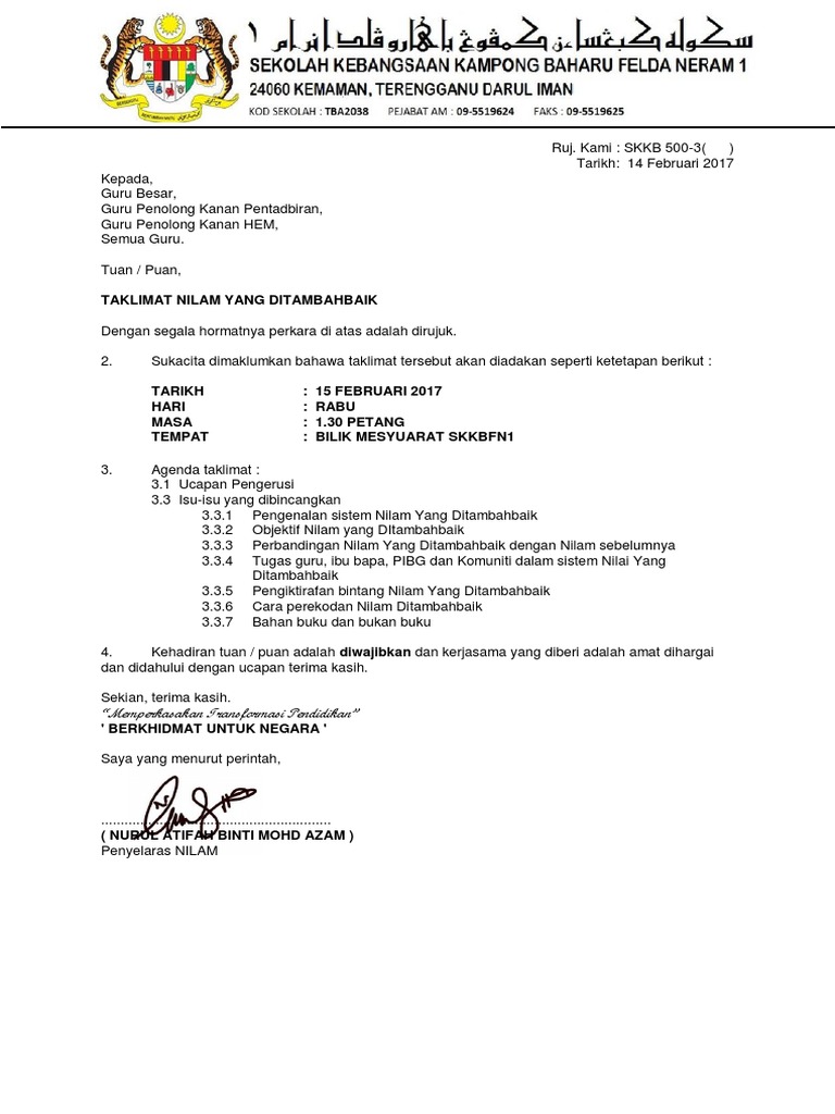 Surat Panggilan Taklimat NILAM  PDF