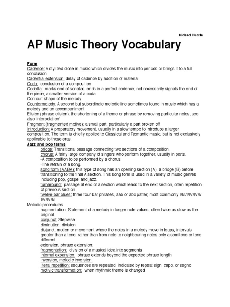 AP Music Theory Terms Tempo Scale (Music)