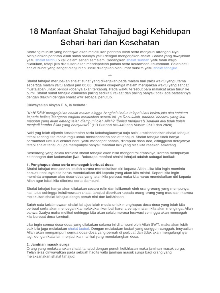 18 Manfaat Shalat Tahajjud Bagi Kehidupan Sehari Hari Dan Kesehatan
