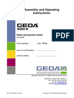 Assembly and Operating Instructions: Rack and Pinion Hoist