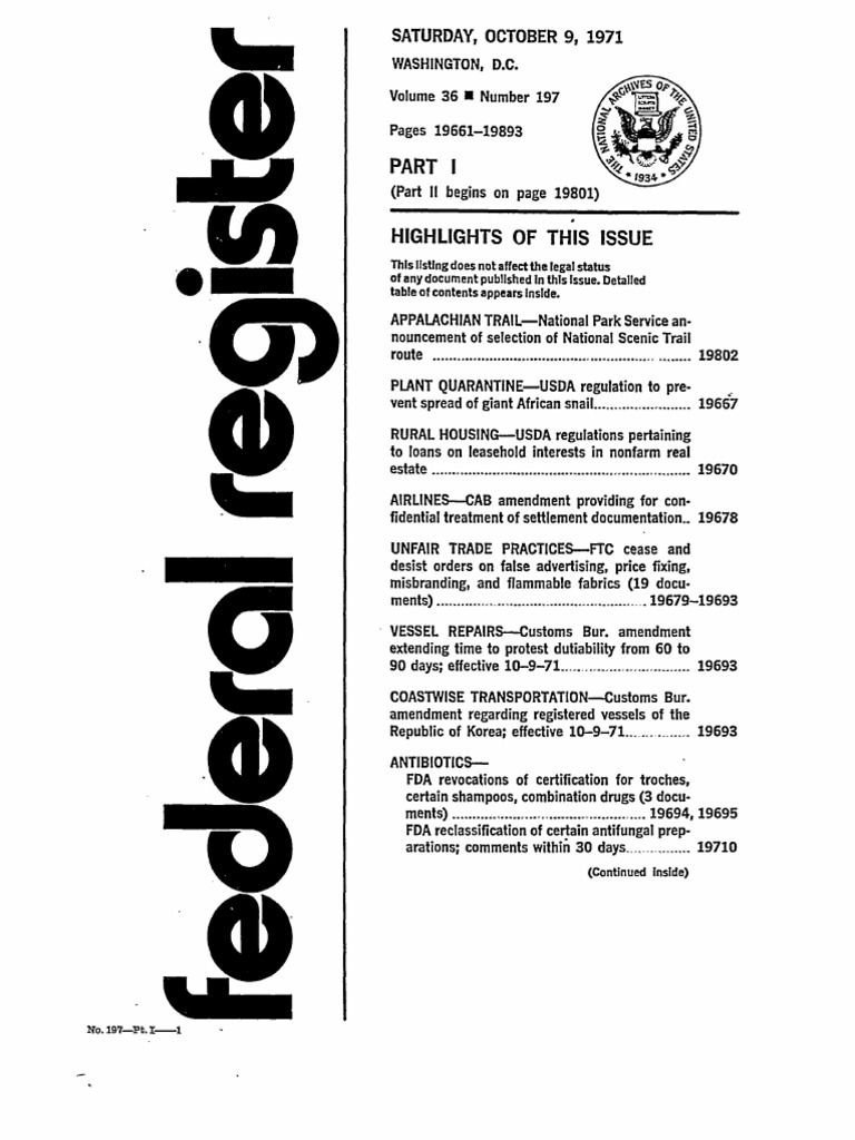 Federal Register Volume 36, 197 (October 9, 1971) PDF Code Of