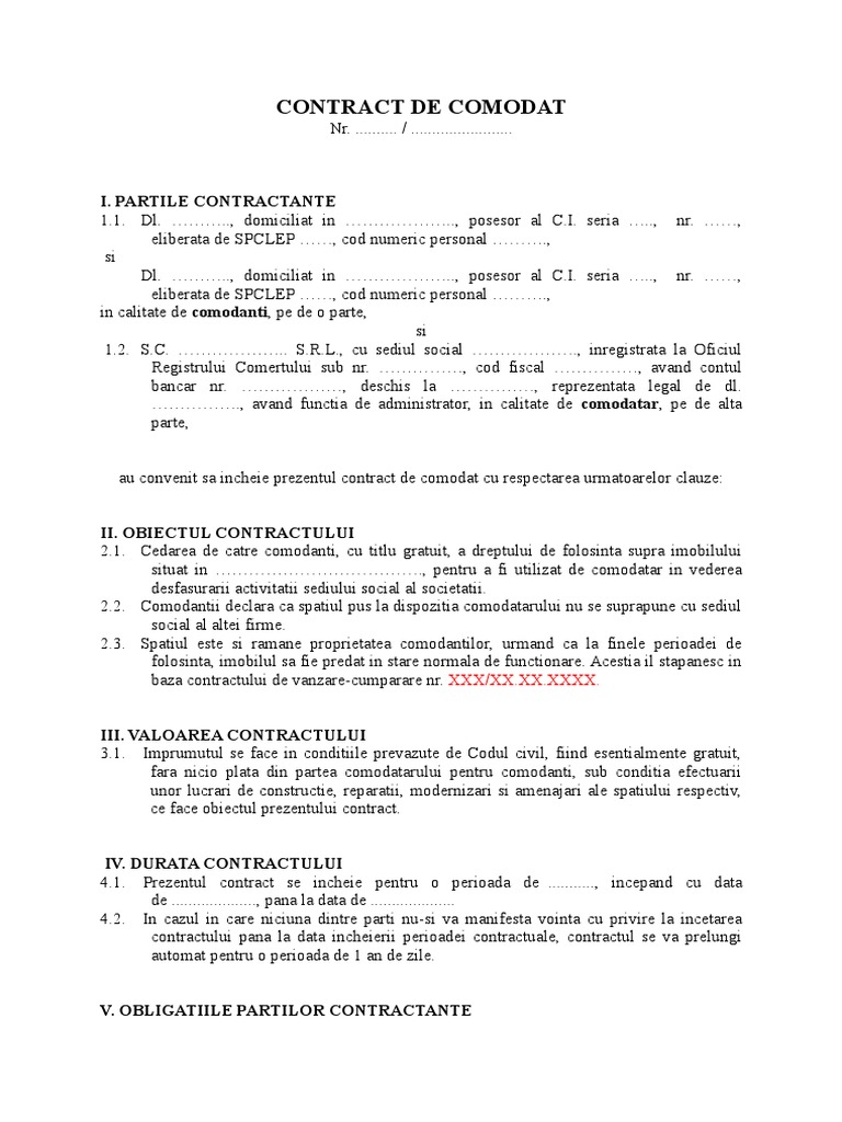 Contract de Comodat | PDF