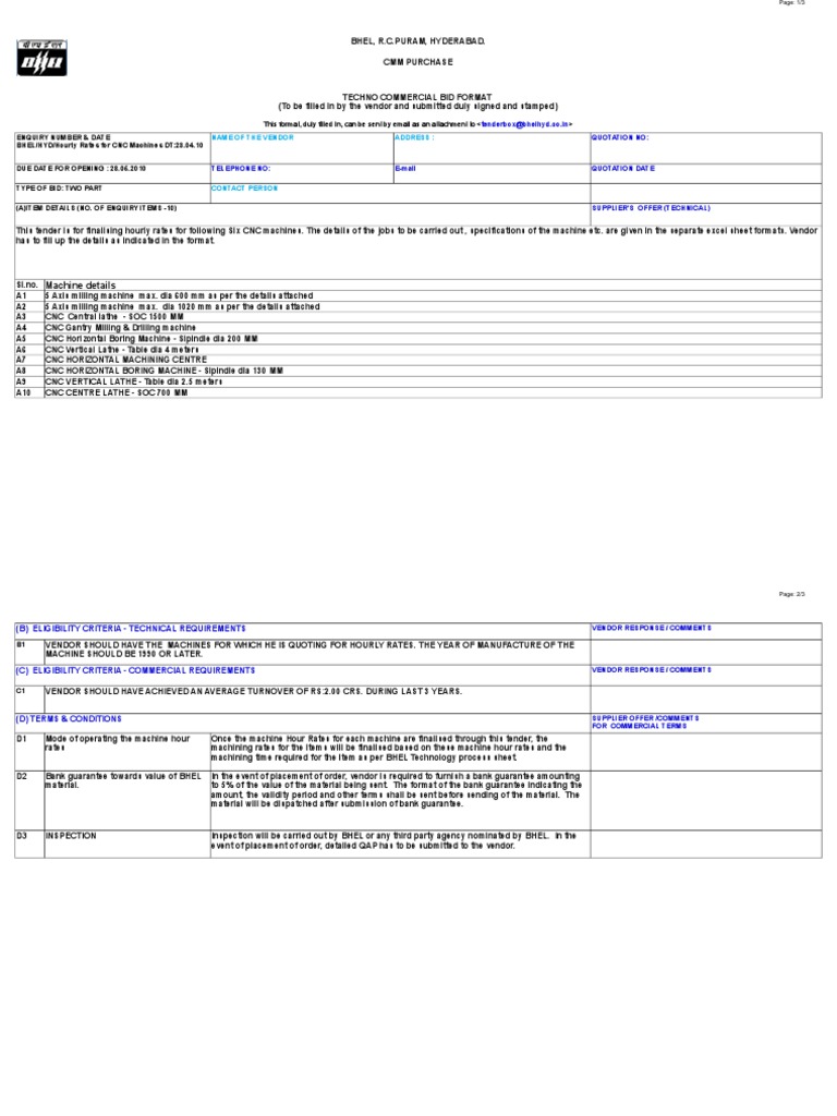 Hourly Rates For Maching For CNC Machings TECHNO BID PDF Numerical