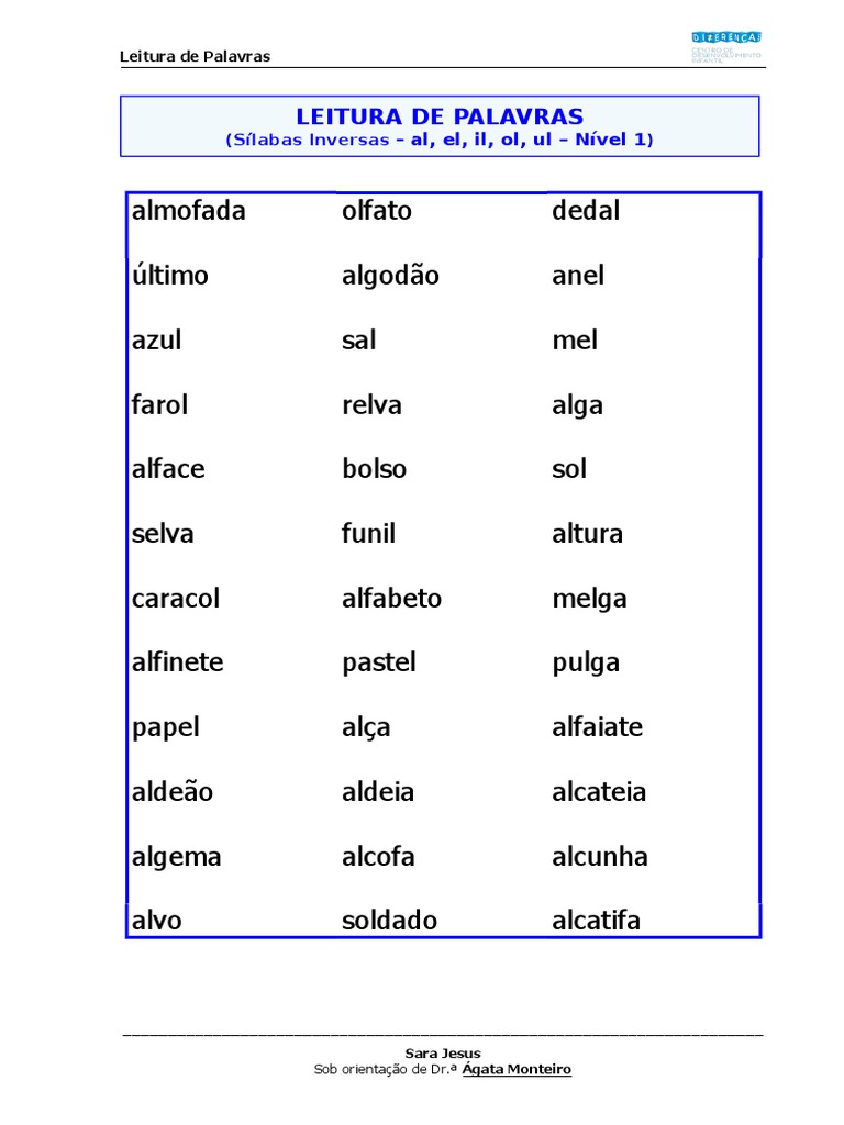 Leitura de palavras com sílabas invertidas | PDF | Natureza