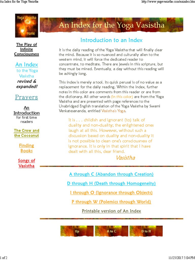 An Index For The Yoga Vasistha PDF Yoga Nondualism
