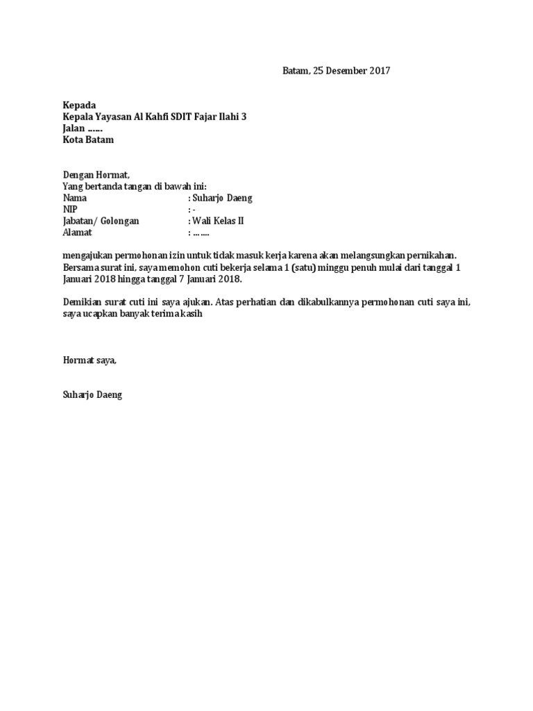 Contoh Surat Cuti
