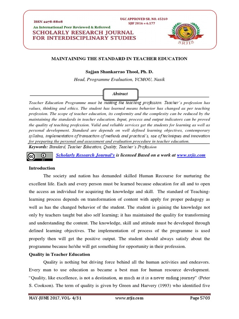Standards in Teacher Education Quality | PDF | Teacher Education ...