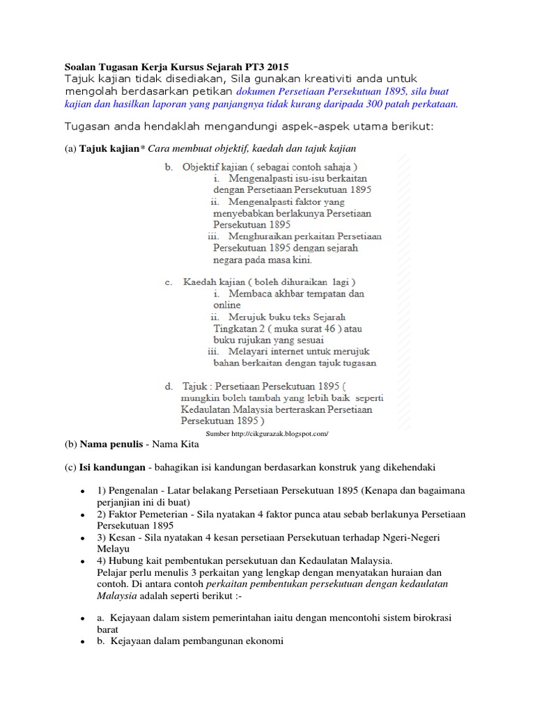 Tugasan Kerja Kursus Sejarah PT3 2015  PDF
