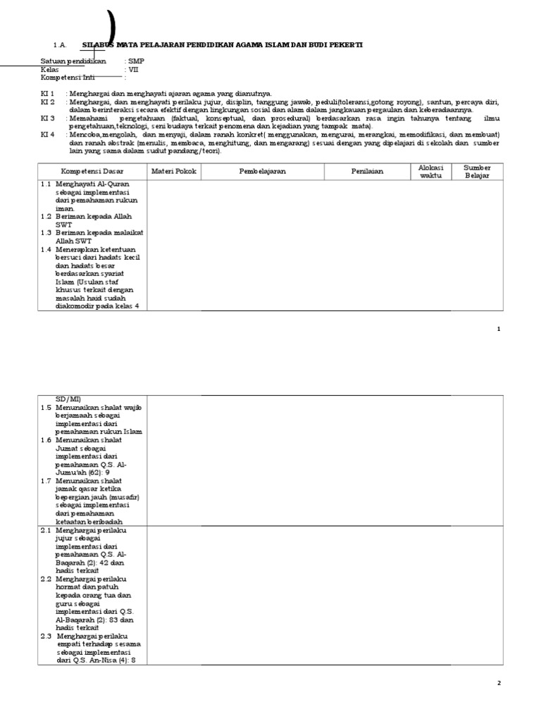 Gabungan Silabus Smp Termutakhir Rtf