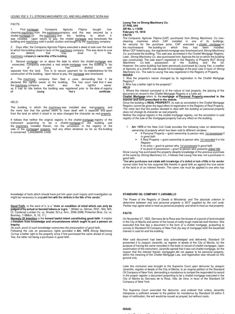 Leung Yee vs Strong Machinery Co. Case Summary | PDF | Mortgage Law ...