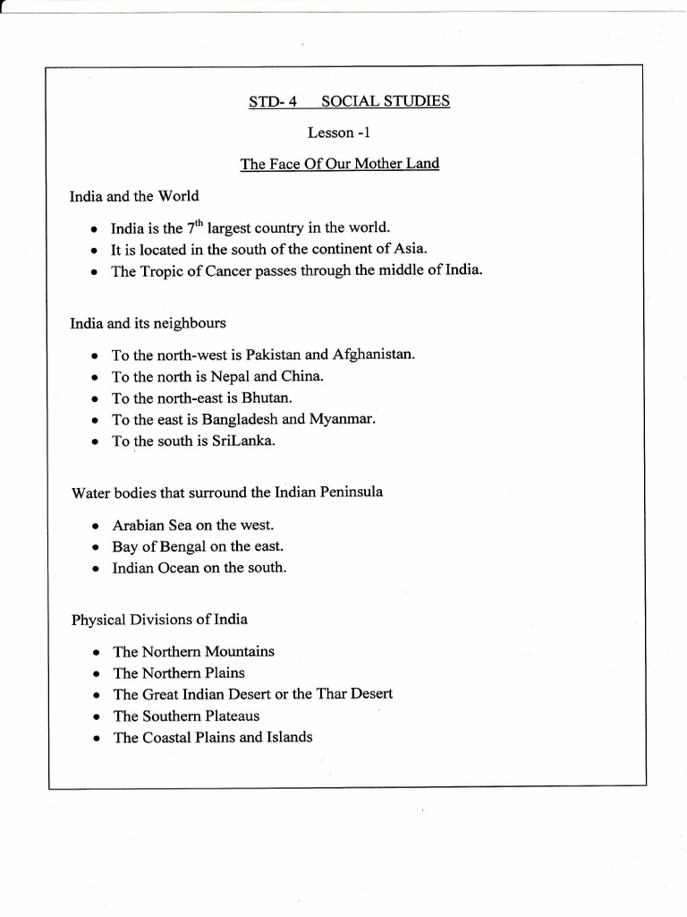 Class IV Social Studies Lesson 1 PDF