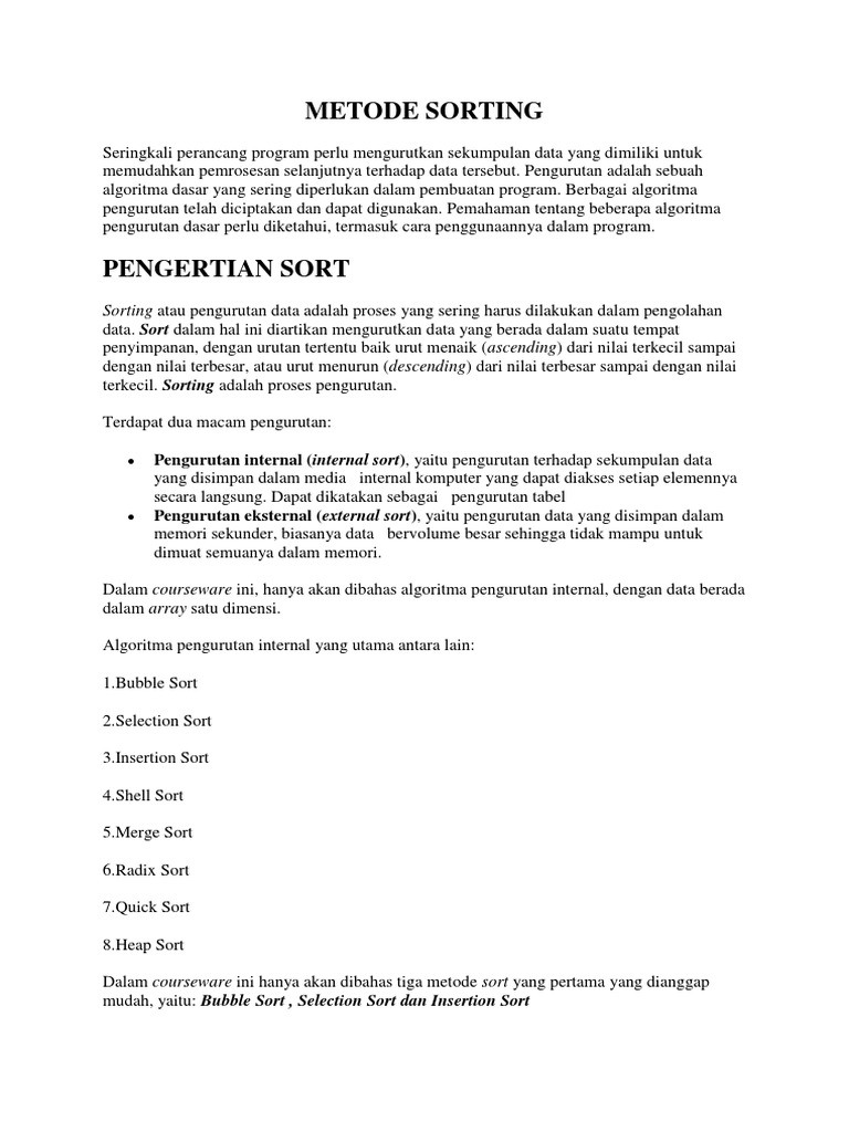 Metode Sorting | PDF