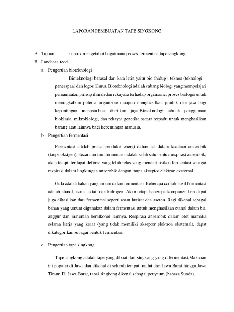 Laporan Pembuatan Tape Singkong