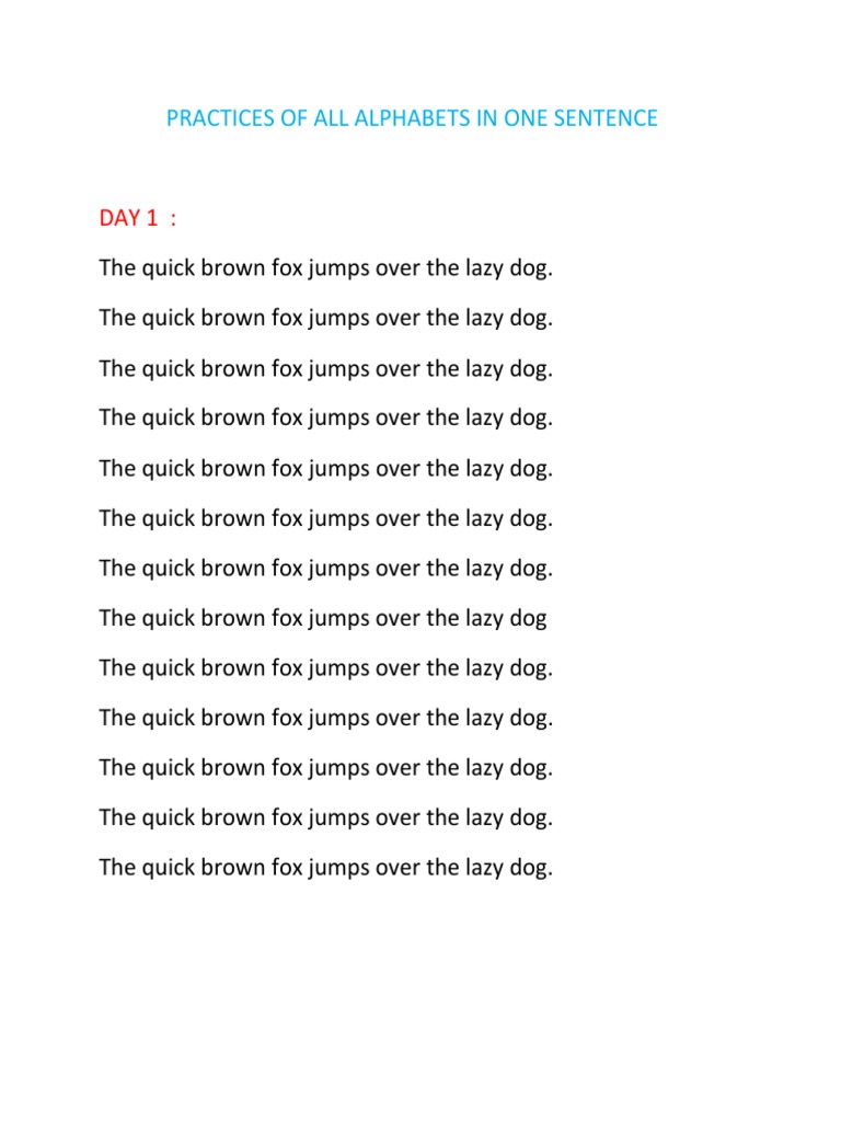 Practices of all alphabets in one sentence pdf