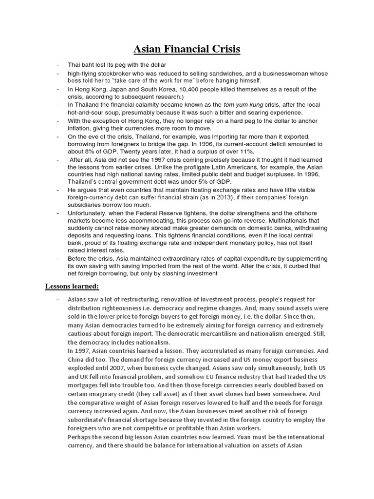 Asian Financial Crisis | PDF | 1997 Asian Financial Crisis | Financial ...