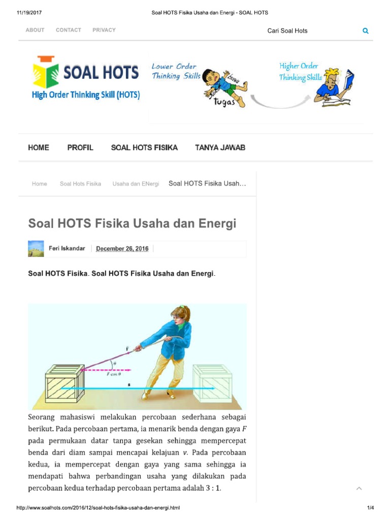 Soal Hots Fisika Usaha Dan Energi Soal Hots