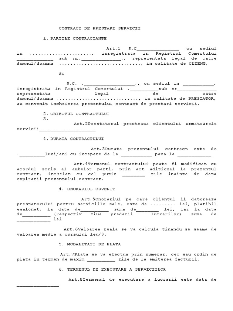 Contract prestari servicii pfa