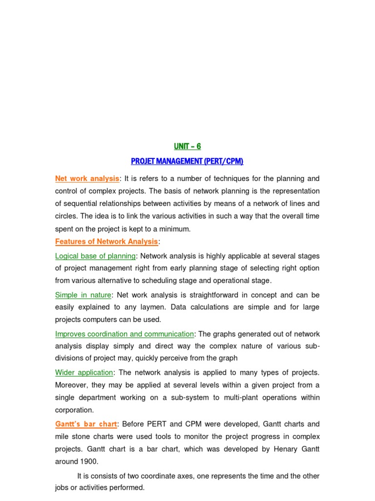 Projet Management (Pert/Cpm) : Unit - 6 | PDF | Art | Technology ...