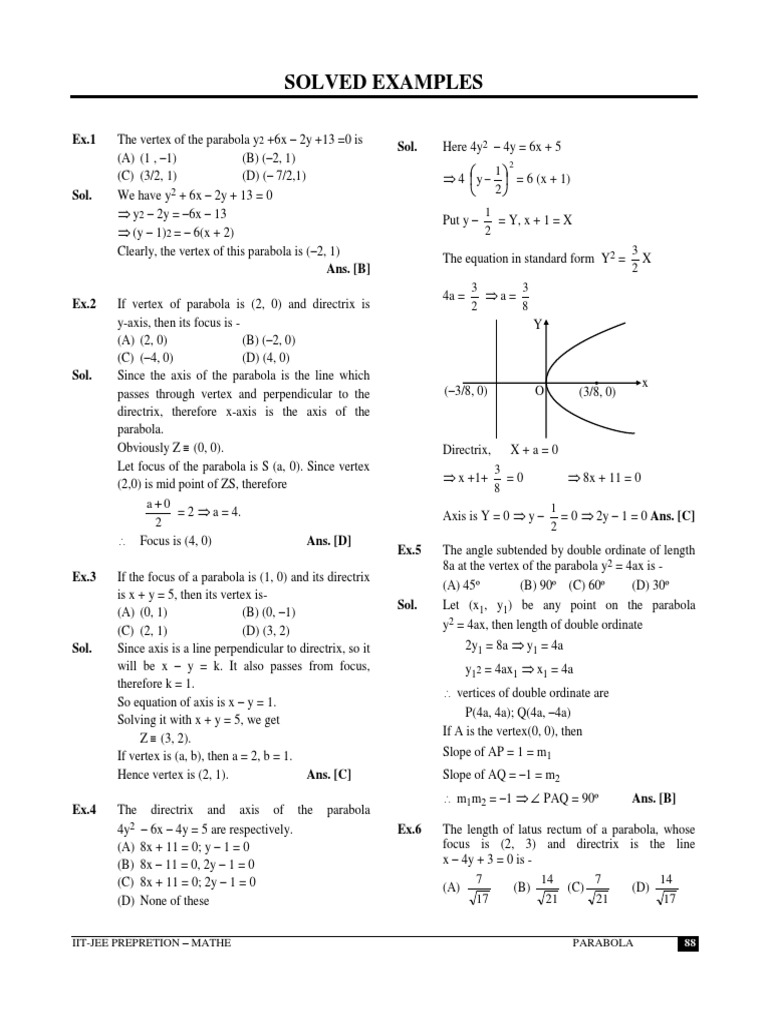 Parabola (Exercise+ Solved Example) | Download Free PDF | Perpendicular ...