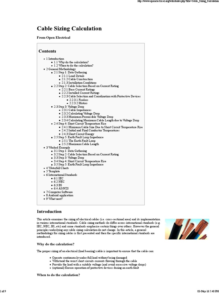 Cable Sizing Calculation - Open Electrical | PDF | Coaxial Cable