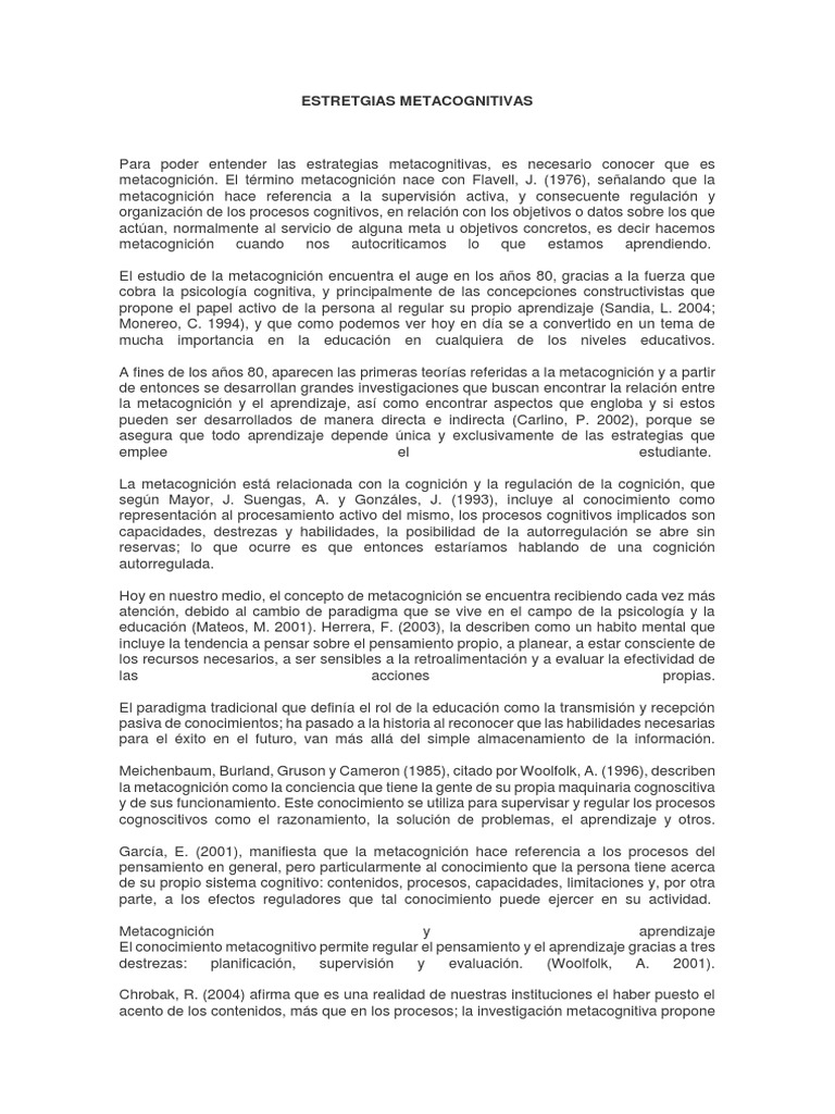 Estrategias Metacognitivas en Aprendizaje | PDF | Aprendizaje ...