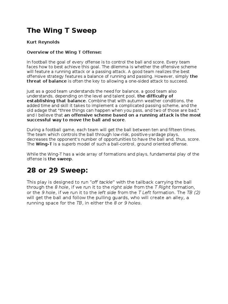 The Wing T Sweep PDF Quarterback Sport Variants