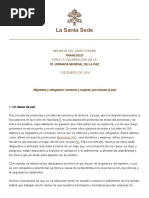 Papa Francesco 20171113 Messaggio 51giornatamondiale Pace2018